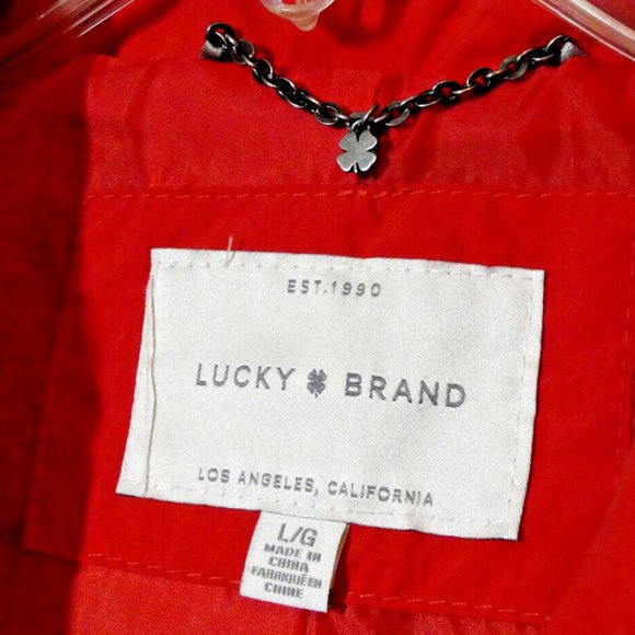 Lucky Brand Jacket Red Nylon Wind Rain Warm Long Sleeve size L - Picture 3 of 10